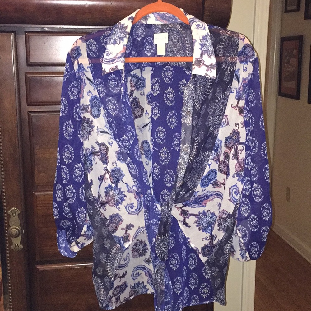 Button down, front tie blouse